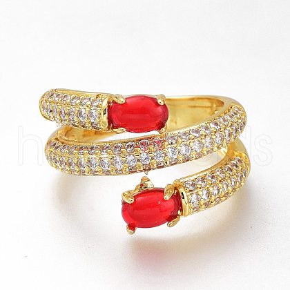 Brass Micro Pave Cubic Zirconia Cuff Open Rings RJEW-N031-19B-G-1