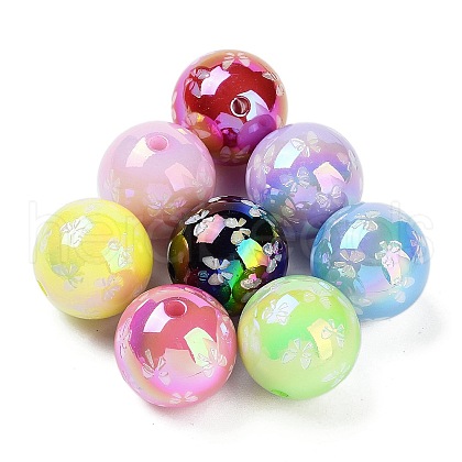 Printed & UV Plating Rainbow Iridescent Acrylic Beads X-OACR-O008-01-1