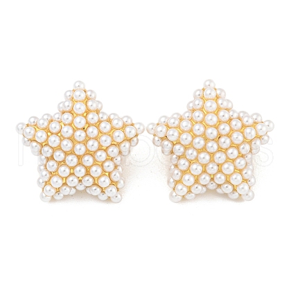 Rack Plating Brass & ABS Plastic Imitation Pearl Stud Earrings EJEW-N055-03C-G-RS-1