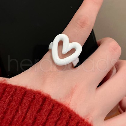 Hollow Heart Alloy Enamel Cuff Rings for Women WGE5648-01-1