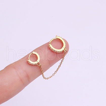 Brass Micro Pave Clear Cubic Zirconia Hoop Cartilage Earrings with Chain WG710C0-02-1