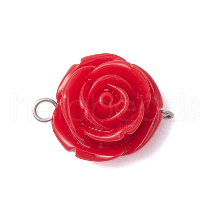 Opaque Resin Red Rose Flower Links Connector Charms PALLOY-JF02750-02-1