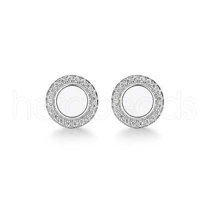 Anti-Tarnish Ring Rhodium Plated 925 Sterling Silver Stud Earrings PB1316-1-1