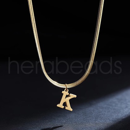 316 Surgical Stainless Steel Initial Pendant Flat Snake Chain Necklaces for Women WGC1053-11-1