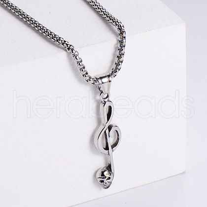 Retro Stainless Steel Musical Note Skull Pendant Punk Hip Hop Necklaces for Men RP8243-3-1