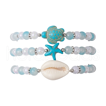 3Pcs 3 Styles Round Acrylic & Glass Beaded Stretch Bracelet Sets BJEW-JB10730-01-1