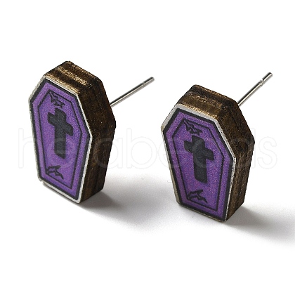 Wood Stud Earrings EJEW-Z054-02K-1
