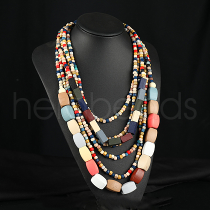 Bohemian Style Barrel Wood Beaded Multilayer Necklaces for Women WG93846-02-1