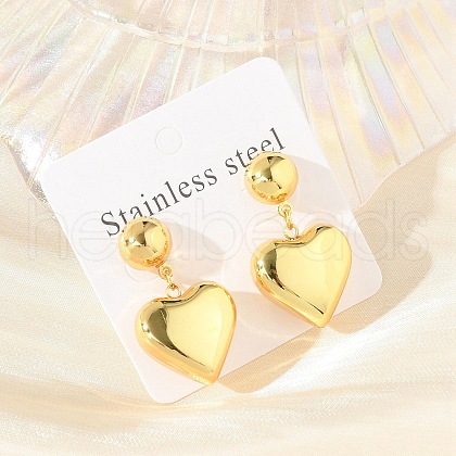 Heart 304 Stainless Steel Dangle Stud Earrings EJEW-A125-52G-1