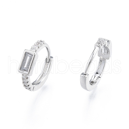 Clear Cubic Zirconia Rectangle Hoop Earrings EJEW-C048-06P-1