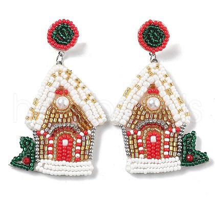 Christmas Style Glass Bead Handmade Dangle Stud Earrings for Women GK0516-1