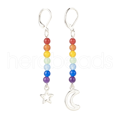 Natural Malaysia Jade with Alloy Moon and Star Long Dangle Leverback Earrings EJEW-JE04910-01-1