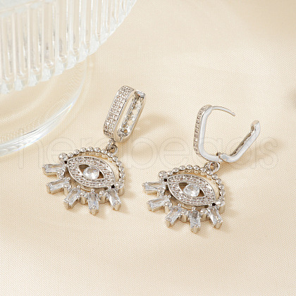 Fashionable Brass Clear Cubic Zirconia Eye Hoop Earrings SD8754-1-1