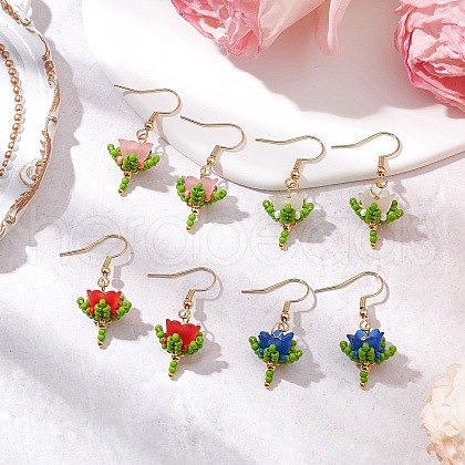 Flower Handmade Glass Seed Beads & Acrylic Beads Dangle Earrings EJEW-MZ00359-1