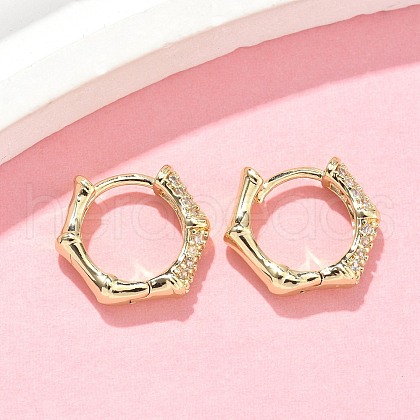 Pentagon Brass Micro Pave Clear Cubic Zirconia Hoop Earrings EJEW-Z102-04G-1