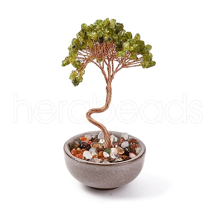 Natural Olive Jade Chips Tree Decorations DJEW-M012-02K-1