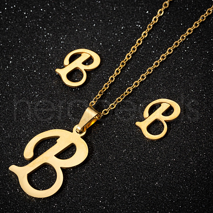 201 Stainless Steel Pendant Necklaces & Stud Earrings Sets WG00841-48-1