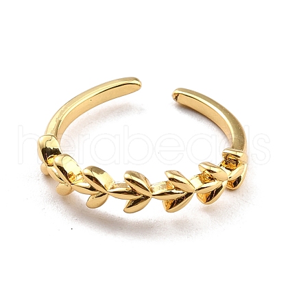 Brass Leaf Wrapped Open Cuff Ring for Women RJEW-C018-22G-1