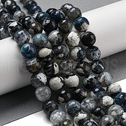 Faceted Natural Fire Crackle Agate Beads Strands G-F447-12mm-N09-1