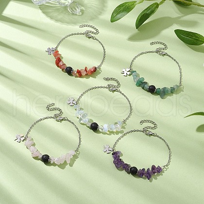 Natural Mixed Gemstone Chip Beads Bracelets for Women BJEW-JB11279-1
