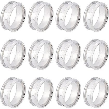 Unicraftale 12Pcs Stainless Steel Grooved Finger Ring Settings STAS-UN0038-94A-1