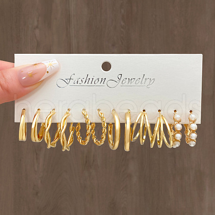 6 Pairs Alloy Hoop Earring Sets WG6DB3C-05-1