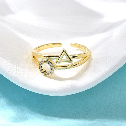 Brass Micro Pave Clear Cubic Zirconia Cuff Rings for Women RJEW-S399-13G-1