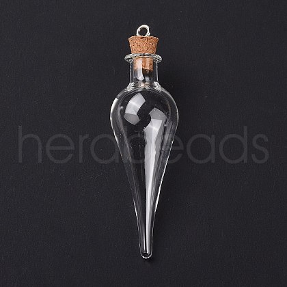 Teardrop Glass Cork Bottle Big Pendants X-AJEW-A041-01C-1