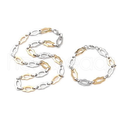 PVD Vacuum Plating 201 Stainless Steel Oval Link Chain Necklace & Bracelets Set SJEW-G083-14GP-1