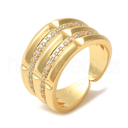 Rack Plating Brass Micro Pave Clear Cubic Zirconia Cuff Rings for Women RJEW-G325-13C-G-1