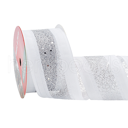 10 Yards Hot Stamping Polyester Satin Ribbons SRIB-WH0011-169B-1