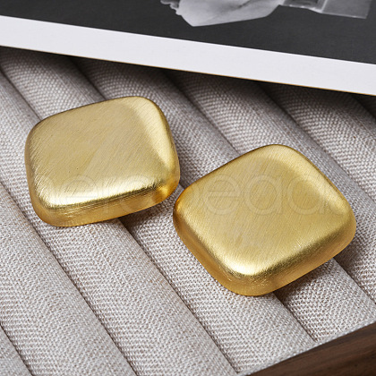 Rhombus Drawbench Brass Stud Earrings for Women EJEW-G391-15G-1