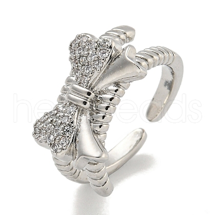 Brass Micro Pave Cubic Zirconia Cuff Ring RJEW-E296-08P-1
