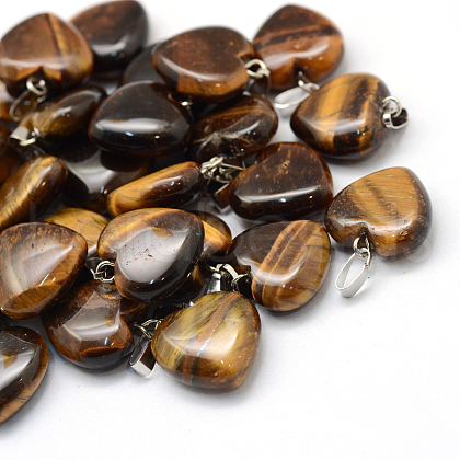 Heart Natural Tiger Eye Pendants X-G-Q371-06-1