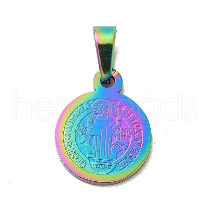 Flat Round with San Benito & Word 304 Stainless Steel Charms STAS-I036-03M-1
