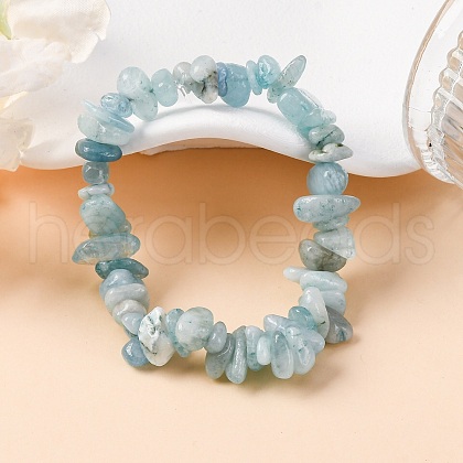 Unisex Chip Natural Aquamarine Beaded Stretch Bracelets BJEW-S143-33-1