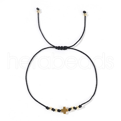 Adjustable Cross & Round Braided Bead Bracelets for Women YI2903-1-1