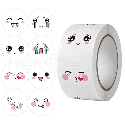 Round Paper Expression Face Cartoon Sticker Rolls PW-WG20361-01-1