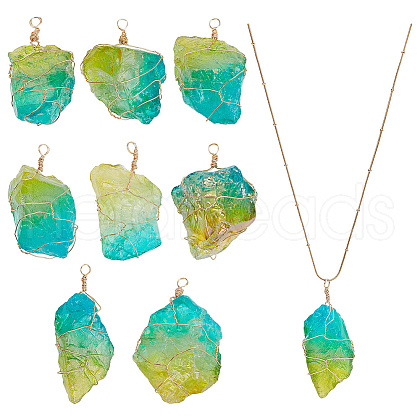 8Pcs Electroplated Raw Rough Natural Quartz Crystal Pendants PALLOY-AB00180-1