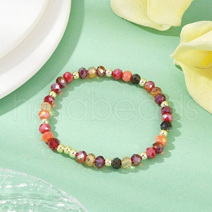 Faceted Round Electroplate Glass Beads Stretch Bracelets for Women BJEW-JB11625-01-1