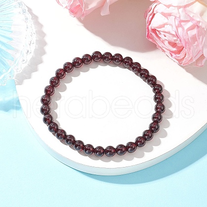 Round Natural Grade AAAA Garnet Beads Stretch Bracelets for Men Women BJEW-JB11825-03-1