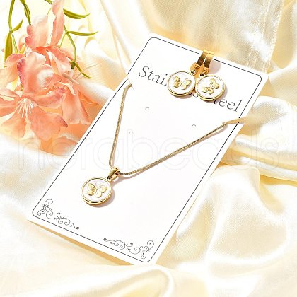 304 Stainless Steel Enamel Pendant Necklaces & Hoop Earring Set for Women SJEW-C007-03G-02-1