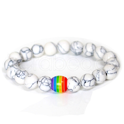 Natural Howlite Round Beaded Stretch Bracelets ZA0541-4-1