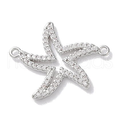 Rack Plating Brass Micro Pave Clear Cubic Zirconia Connector Charms KK-Z039-37P-1