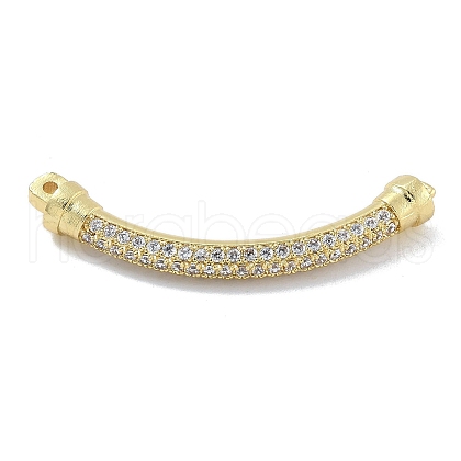 Rack Plating Brass Micro Pave Clear Cubic Zirconia Curved Bar Connector Charms KK-A234-066G-1