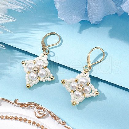Glass Seed Beads Rhombus Leverback Earrings EJEW-MZ00346-03-1