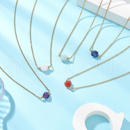 Faceted Star Cut Round Natural Gemstone Pendant Necklaces NJEW-JN05091-1