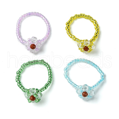 Flower Glass Beads Stretch Finger Rings for Women RJEW-MZ00025-1