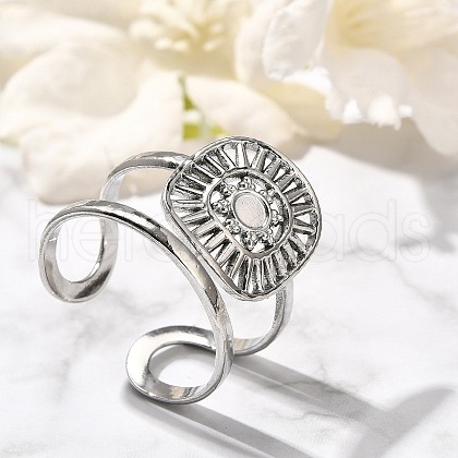 Square with Sun 304 Stainless Steel Open Cuff Rings for Women RJEW-M046-01P-1