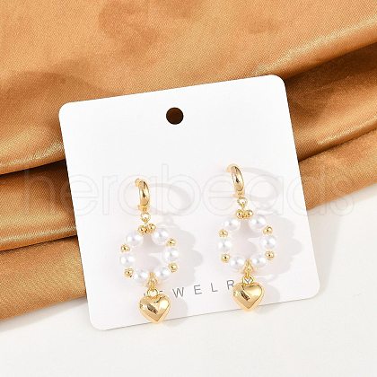 Brass ABS Plastic Pearl Dangle Stud Earrings EJEW-U040-19G-1